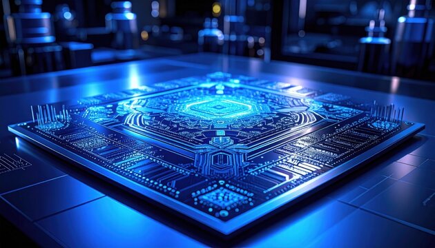Gleaming superconducting qubit array etched onto a polished silicon wafer representing the cutting edge of quantum computing hardware innovation in a modern laboratory setting.