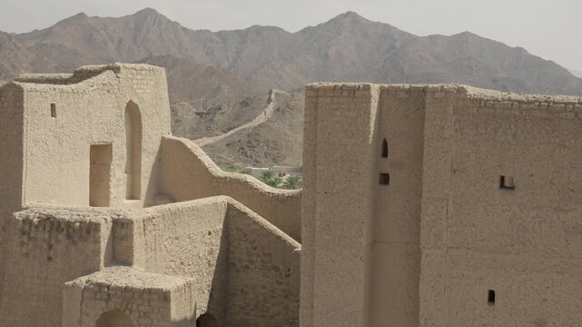 Slow Motion Bahla Fort Architecture, Cinematic UNESCO World Heritage Mud-Brick Fortress in Oman