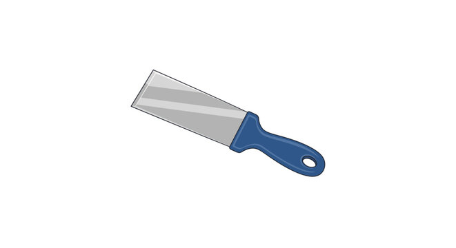 Illustration of a kitchen hand saw with a blue handle and serrated blade.