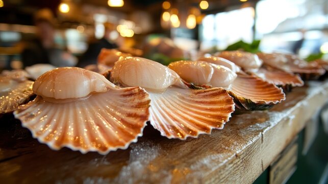 Fresh Scallops on Display at Market