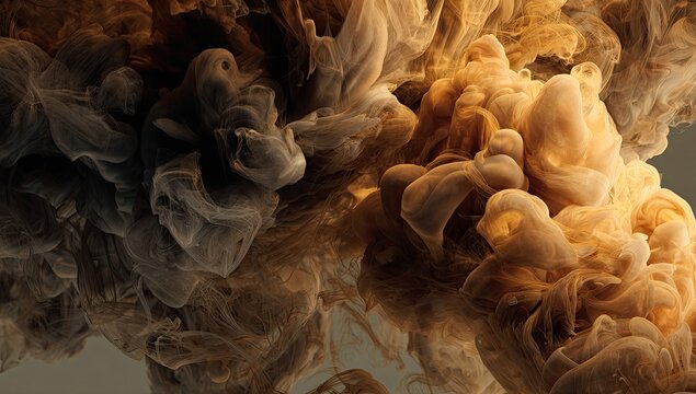 Abstract Swirls of Brown and Gold Ink Underwater.