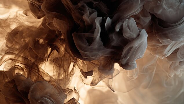 Abstract Swirls of Brown and White Ink in Water.