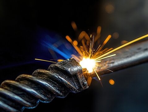 Electric welding arc creates bright sparks as metal is fused together in a workshop setting