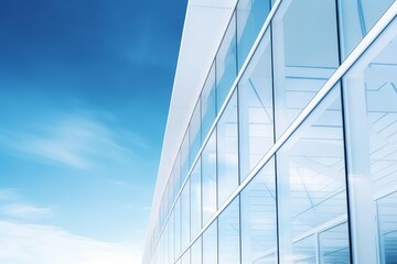 Obraz premium Glass facade of a contemporary office building against a clear blue sky