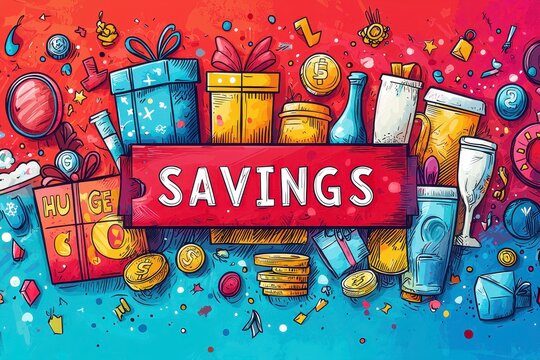 Vibrant Savings Concept with Gifts, Coins, and Financial Symbols