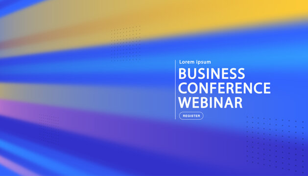 Professional corporate webinar announcement featuring vibrant blue and gold speed lines on a gradient background designed for global technology summits and innovation forums
