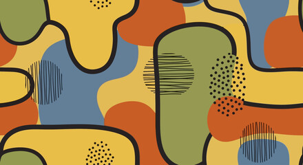 Fototapeta premium Abstract Colorful Seamless Pattern with Organic Retro Shapes