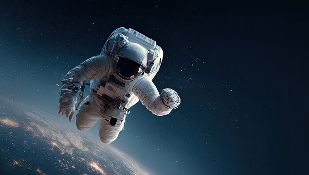 Astronaut Floating in Space Above Earths Atmosphere.