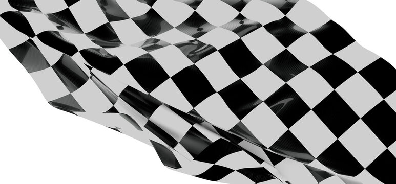 Abstract image of a waving checkered flag in black and white. Symbolizes racing, competition, and finish.