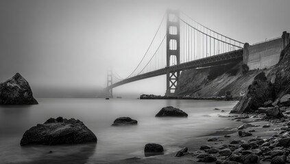 Misty Golden Gate Bridge in Black and White. © Sitti