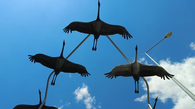 Decorative figures in the form of flying swans in the Turkish city of Isparta.