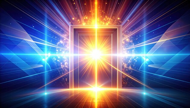 A brilliant quantum gate operation illustrated by a intense surge of energy converging on a central focal point, representing advanced physics and future computational technology concepts.