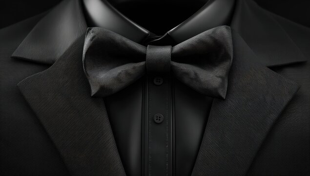 Elegant Black Tuxedo with Bow Tie Close-up Detail.