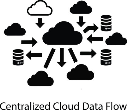 This vector illustration features a black silhouette collection of cloud icons including rain, snow, and sun symbols for web design or weather sky sign sets