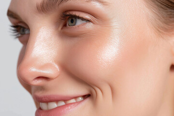 Fototapeta premium Luminous skin natural glow smooth skin close up female face healthy skin
