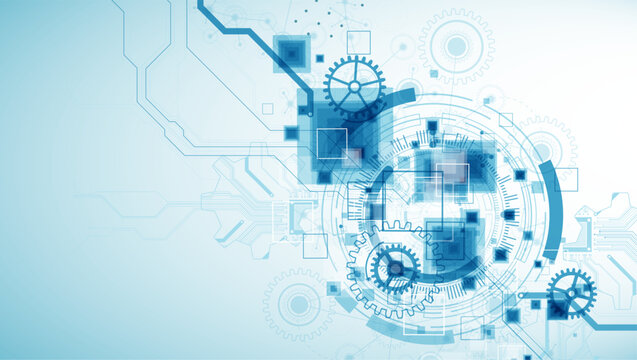 Abstract  technological background  with cogwheels and plexus effect. Vector