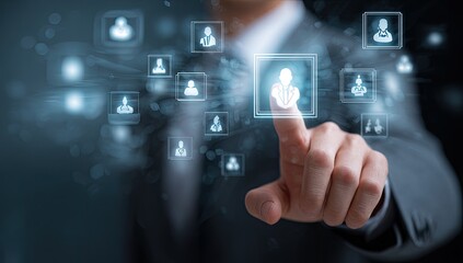 Fototapeta premium Businessman Interacting with Digital Network of People Icons.