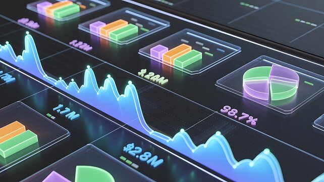 Close-up of colorful business infographic with graphs and charts