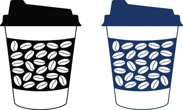 Two stylized coffee cups with coffee bean patterns