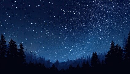 Fototapeta premium Vast Starry Night Sky Over Dark Forest Silhouette.