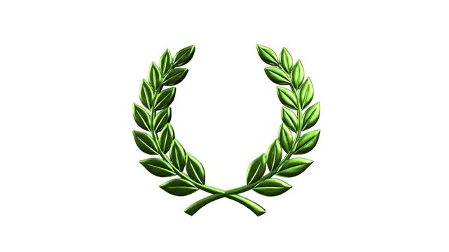 A clean, vibrant metallic green laurel wreath stands isolated on a crisp white backdrop. This minimalist corporate asset works beautifully for organic brand logos, environmental award certifications, 