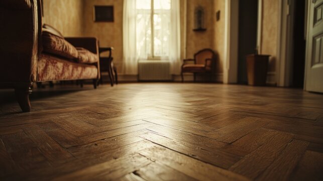 Antique Wooden Floor Interior Design, Vintage Home Decor, Classic Parquet Flooring, Elegant Room, Luxurious Home, Old House Charm, Heritage Architecture, Timeless Design
