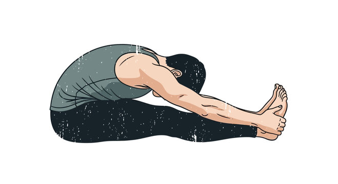 Man stretching in seated forward bend pose, Paschimottanasana