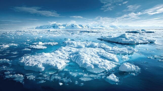 Breathtaking Arctic Landscape With Icebergs And Mountains