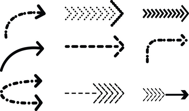 Collection of black arrows diverse styles and directions for design elements