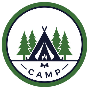 A nature-inspired camping logo with tent and trees in a green circular frame. Ideal for outdoor brands, travel blogs, and adventure themes that highlight exploration and connection with nature.