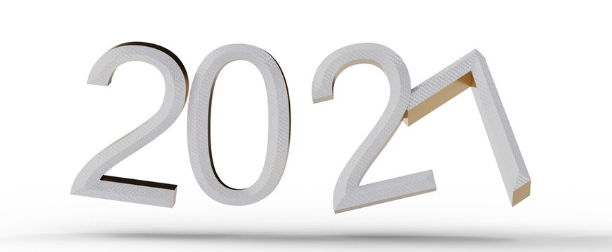 3D render of the numbers 2021 isolated on white background. Perfect for New Year celebrations, festive designs, and hol