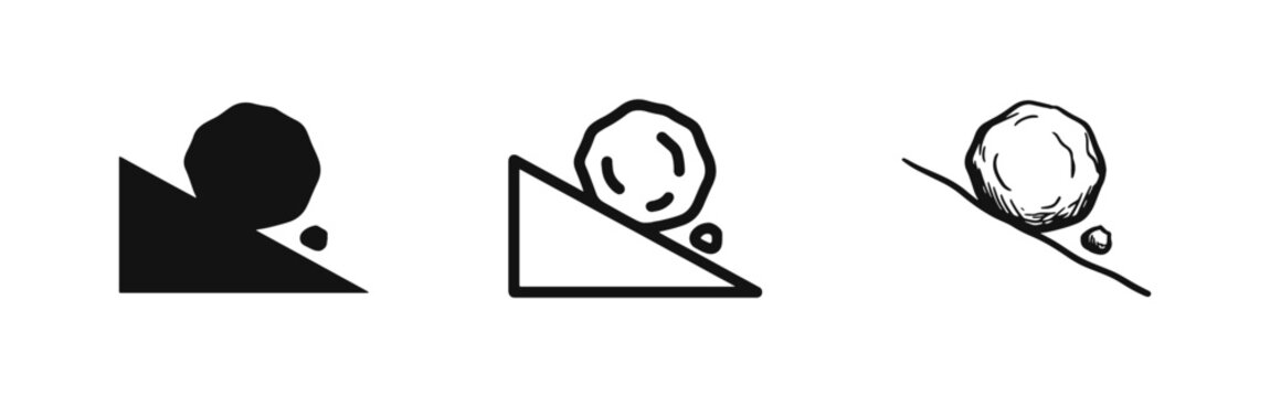 Rolling Rock Downward Hill Icon Set for Landslide or Snowball Effect