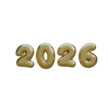Golden 3D 2026 Number In Balloon Style