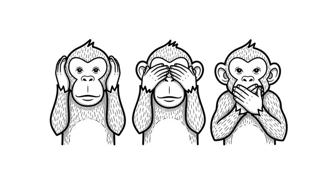 Three Wise Monkeys Illustration Representing See No Evil Hear No Evil Speak No Evil.