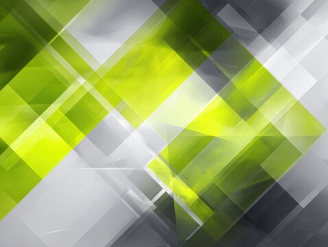 Sustainability and green technology with an abstract geometric background Overlapping layers and shapes in shades of green yellow and gray representing eco-friendly innovation and environmental.