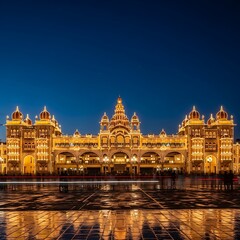 Naklejka premium Mysore Palace Illuminated at Night in India