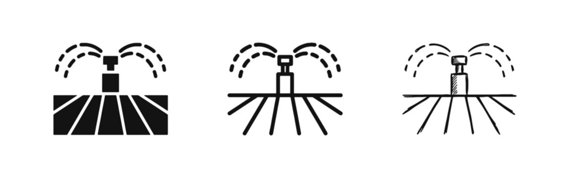 Agricultural irrigation sprinkler system icon set for farming and garden