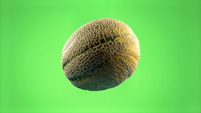 A detailed 3D model of a whole ripe cantaloupe melon with textured skin. Perfect for grocery store promotions, healthy eating guides, and culinary animations.