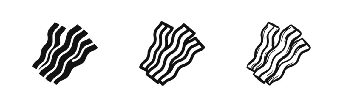 Bacon slices icon set for breakfast food and meat shop