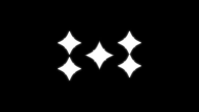 Sparkling twinkle stars effect 4k with white glitter dust animation, magic shine trails, cartoon doodle star burst on black screen loop