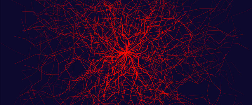 Blood Vessel Vein Wireframe Background, Micro Vascular Veins Lines Structure, Cardio Surgery Medicine Concept. Medical Endovascular Neurovascular Science Therapy Graphic. Vector Illustration.