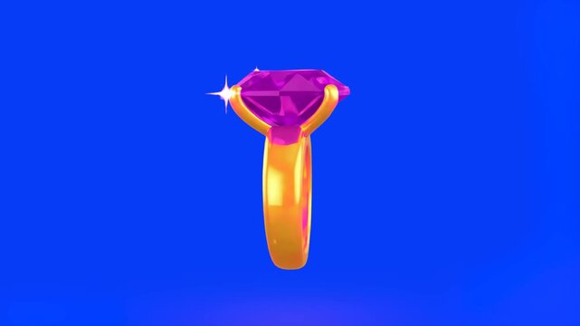 A high-quality 3D render of a gold ring with a sparkling purple gemstone, set against a solid blue backdrop. Perfect for fashion catalogs and digital jewelry showcases.