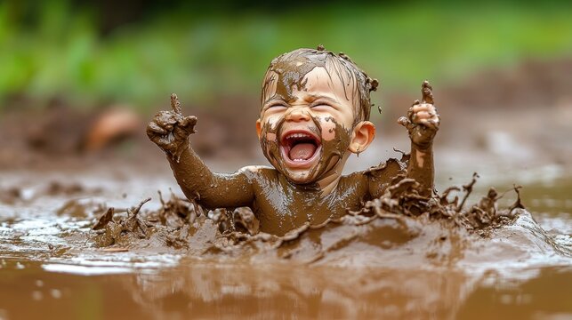 Muddy Mayhem: A Baby's Joyful Mud Bath Adventure