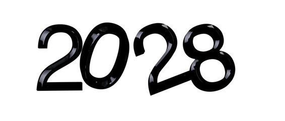 Black glossy 2028 text isolated on white background. Perfect for new year greetings, even © vegefox.com