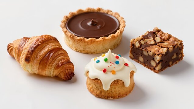 Assorted French pastries collection isolated on white background