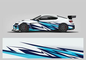 Obraz premium White blue Racing Car Livery, Abstract Vinyl Wrap Design with Sharp Sport Graphics
