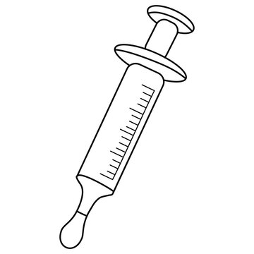 Medical syringe line art illustration, hand drawn hypodermic needle vaccination healthcare sketch