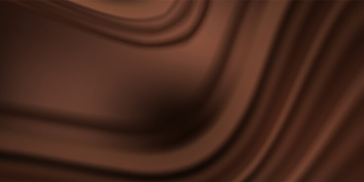 Liquid chocolate swirl texture, dark brown abstract background. Smooth melted cocoa, sweet food with wavy silk cloth effect. Creamy chocolate flowing design for confectionery packaging or dessert menu