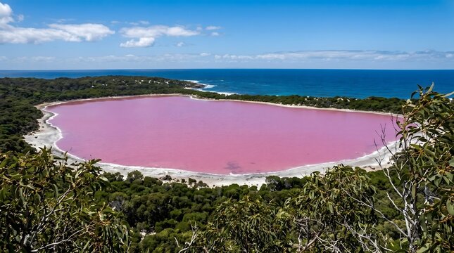 Aerial View of Pink Lake Hillier on Middle Island Australia.