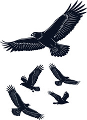 Obraz premium Black silhouette illustrations of birds flying
